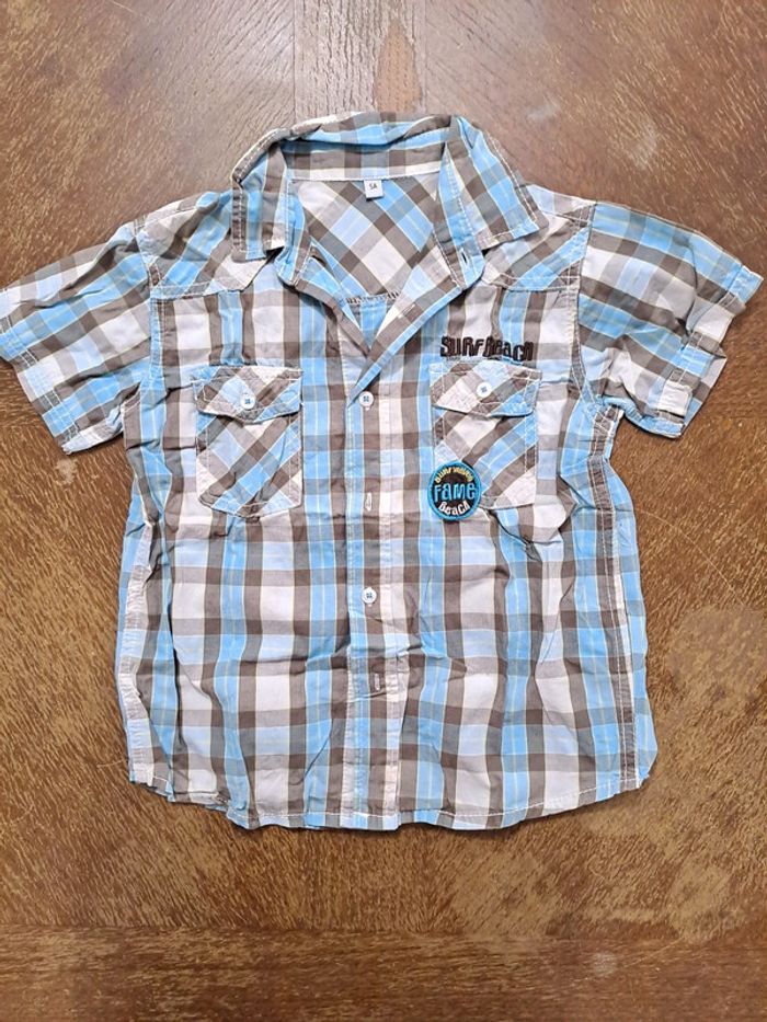 Chemise manches courtes bleu marron, taille 5 ans (110 cm)