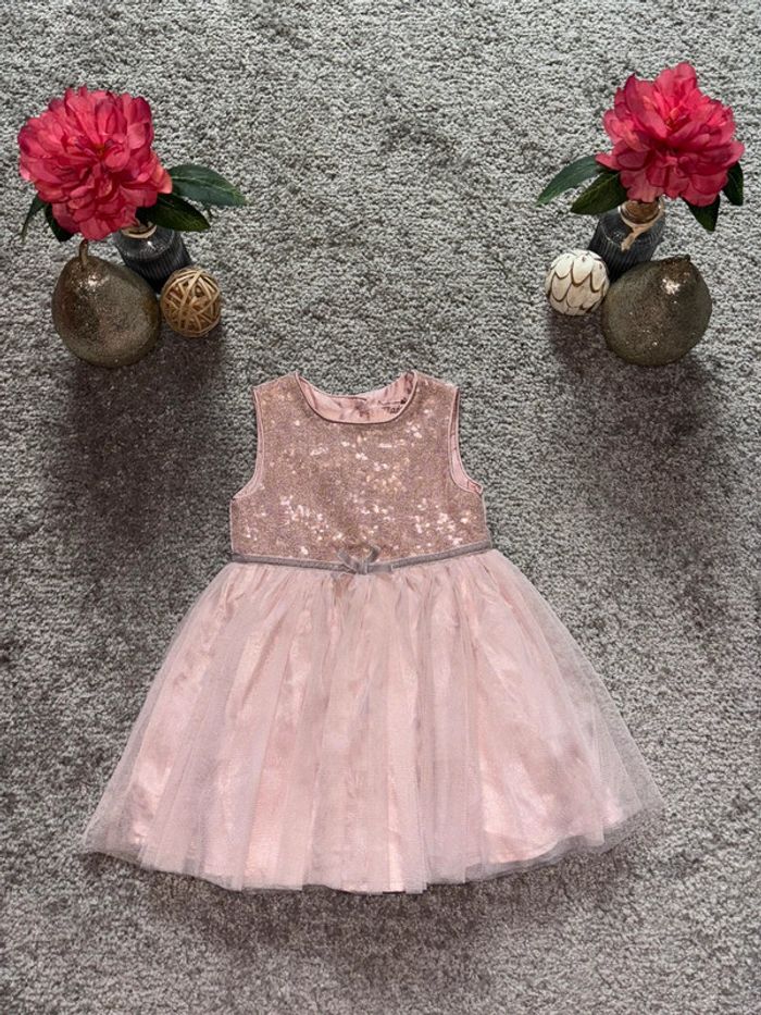 🌺Robe de cérémonie/soirée rose avec sequin et tutu en dentelle Taille 12-18mois/86cm🌺