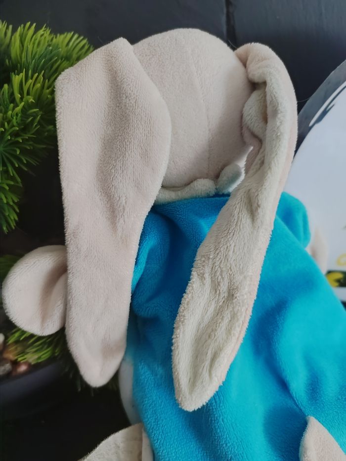 doudou et compagnie lapin marionnette bleu bébé pinou vert beige Blanc DD003287 - photo numéro 3