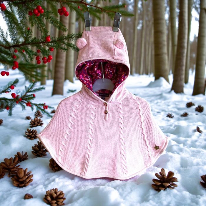 SERGENT MAJOR - CAPE PONCHO BÉBÉ FILLE DÉTAILS TORSADES & PETITES OREILLES 9/12M