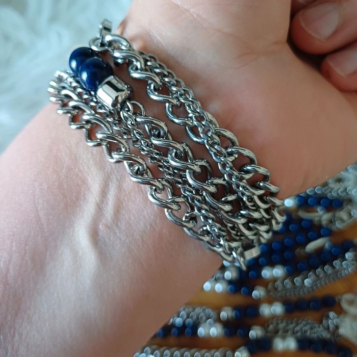 Bracelet y carré lapis-lazuli et acier inoxydable - photo numéro 2