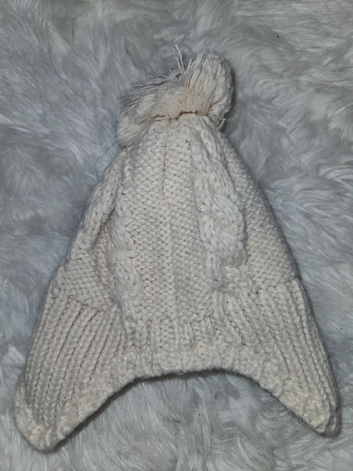Bonnet bébé beige avec filaments argentés – Taille 0-3 mois - photo numéro 2