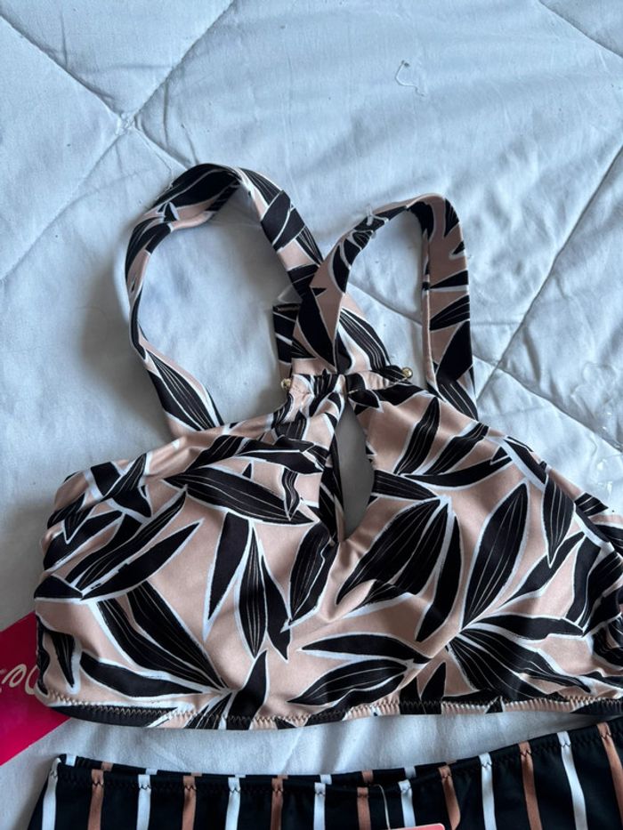 Ensemble maillot de bain bikini motif rayé feuillage multicolore Penti taille XS/34 neuf - photo numéro 2