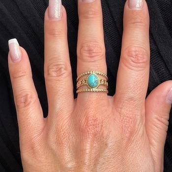 Bague en acier inoxydable/chirurgicale et hypoallergénique dorée avec sa pierre naturelle