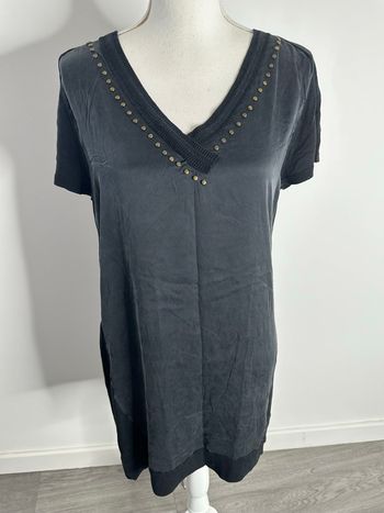 Robe tunique en soie gris foncé doré T2 38 M