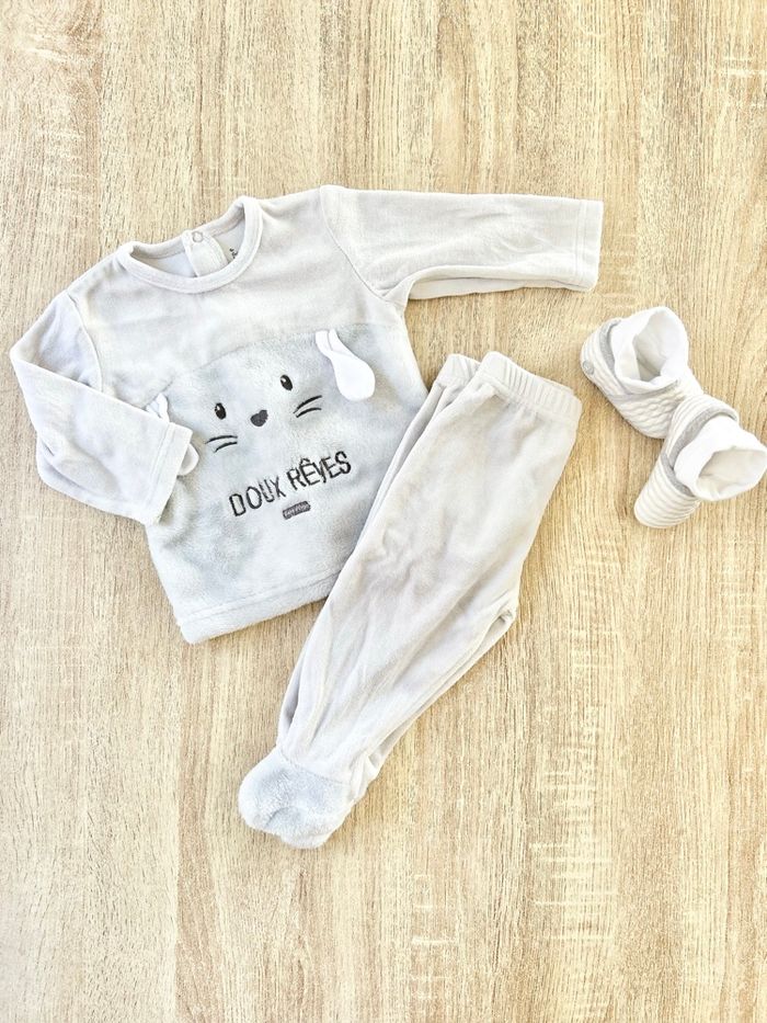 Pyjama lapin hiver & chaussons bébé fille