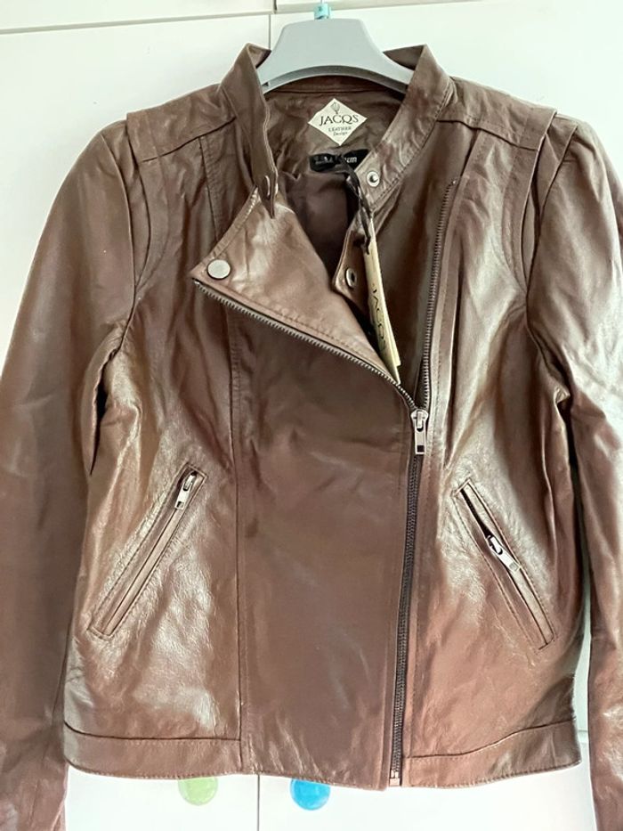 Veste asymétrique en cuir marron taille M Jacqs Leather - photo numéro 2
