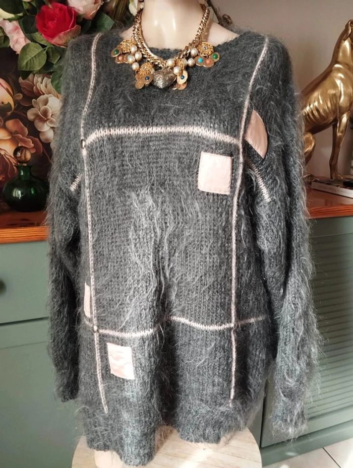 🌹Pull Gris & Crème Mohair & Laine Collection Vintage Lucy Lockett T44/48🌹 - photo numéro 2
