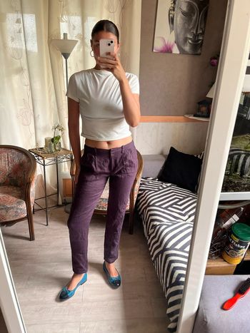 Pantalon en lin violet vintage bohème champêtre