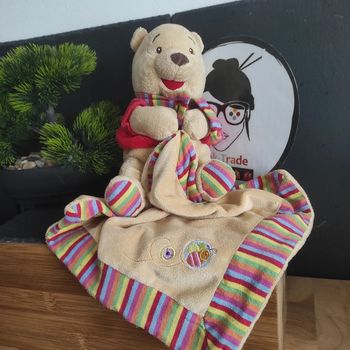 Winnie l'ourson Disney Peluche Couverture Rayé Abeille Grelot Mouchoir Billes  #geektradedoudou