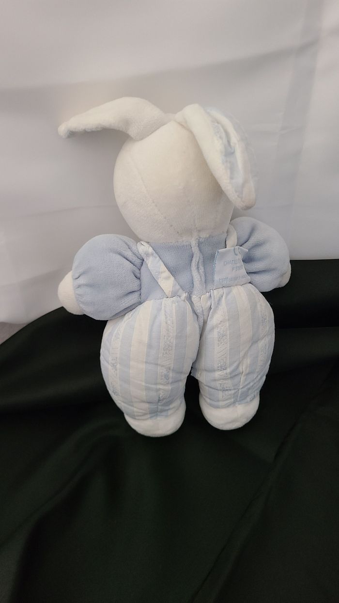 Doudou lapin souriant rayé bleu blanc Tartine et Chocolat - photo numéro 3