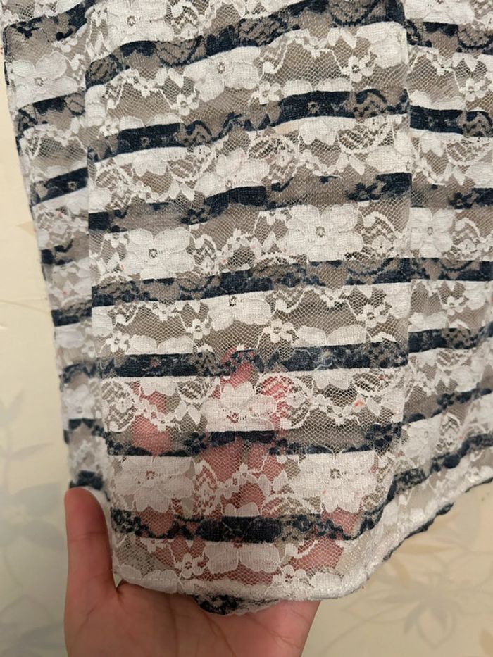 T-shirt en dentelle à rayures bleu - photo numéro 3