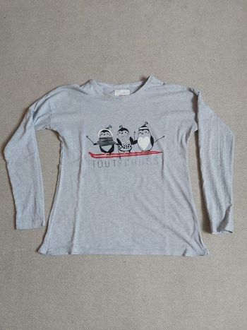 Tee-shirt de pyjama manches longues gris clair sur lr thème du ski T.S  - Etam