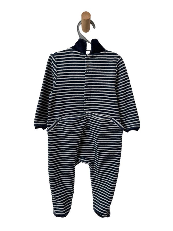 Pyjama rayé bleu marine en velours - Obaïbi 12 mois (74cm) - photo numéro 3