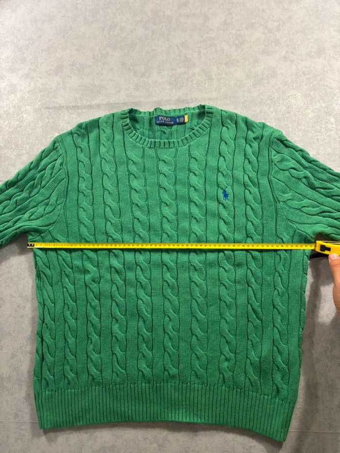 Pull Torsadé Ralph Lauren Vert logo brodé bleu Taille XL - photo numéro 9