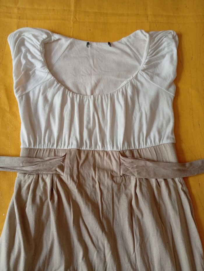 Petite Robe Beige et Blanche Style Pin up Taille S en coton - photo numéro 5