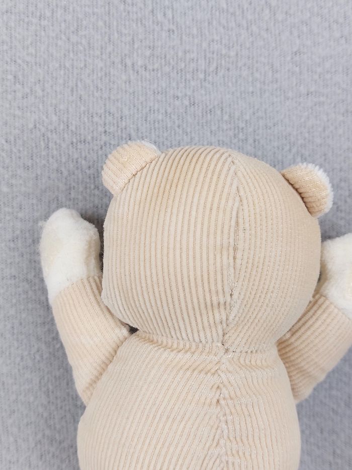 Ancien Doudou peluche ours grelot TIAMO COLLECTION 18 cm beige écru scratch pattes - photo numéro 4