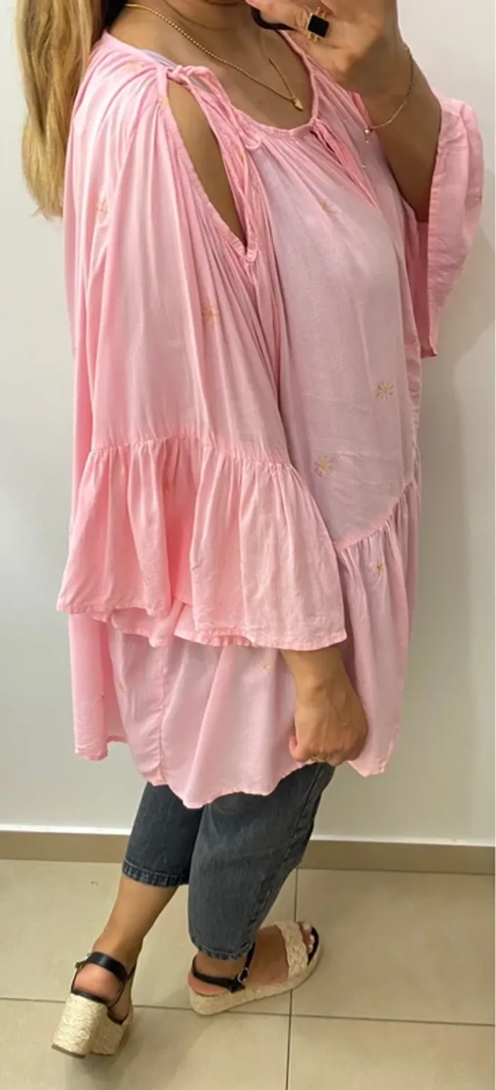 💕 Blouse ample Les NéoBourgeoises – rose à manches volantées Taille Unique - photo numéro 10