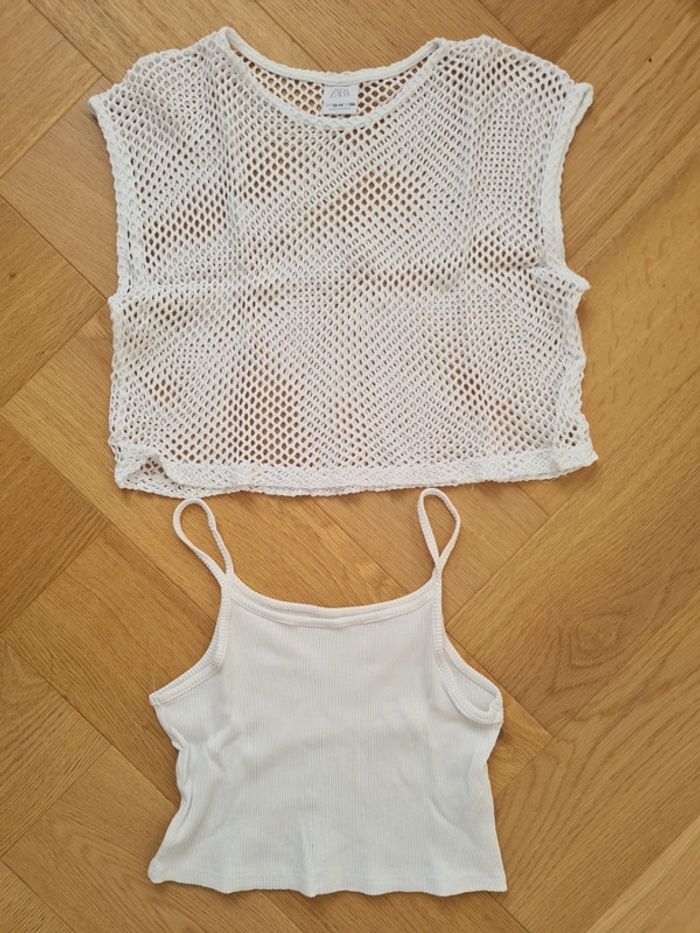 T-shirt fille blanc en résille Zara 13 / 14 ans - photo numéro 3