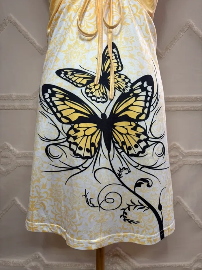 Tunique jaune satinée papillon – style y2k vintage fairycore – taille L - photo numéro 2