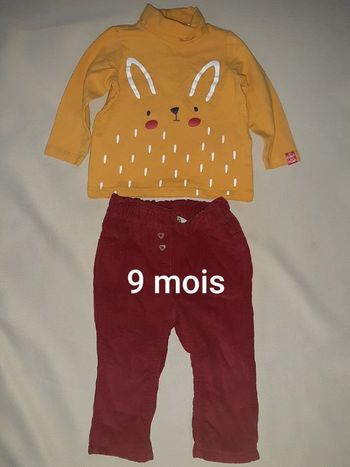 Ensemble hiver fille 9 mois - pantalon velours + sous-pull - Tape à l'Œil et DPAM