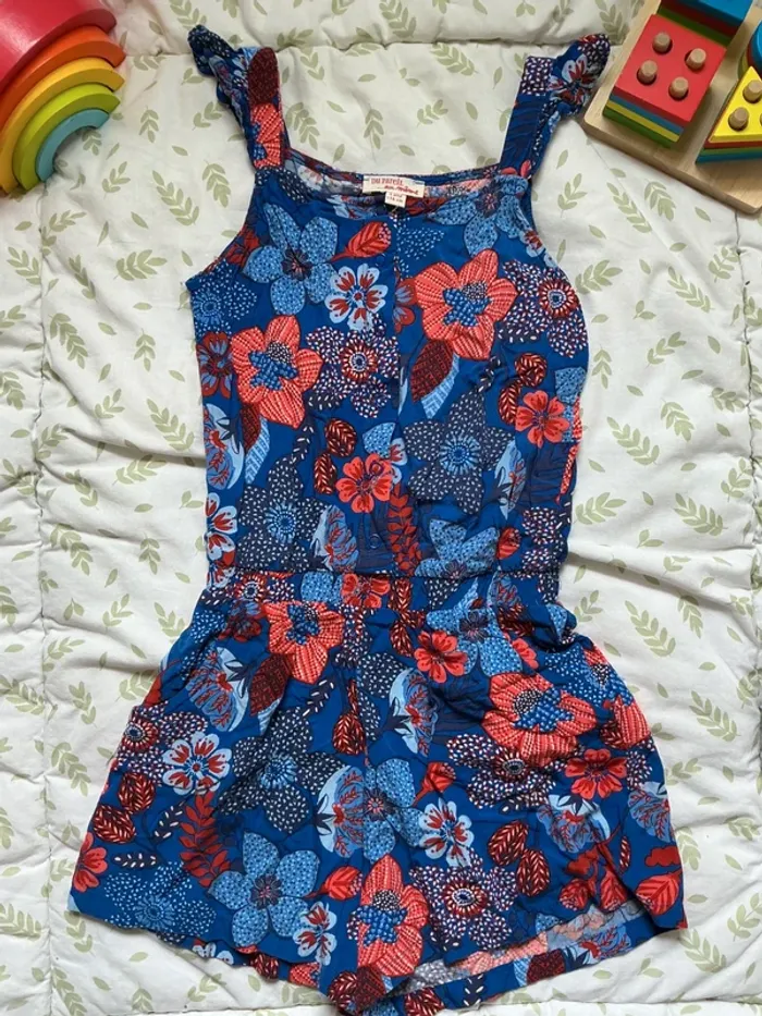 combishort a bretelles bleu motifs rouge du pareil au même 6 ans - photo numéro 3