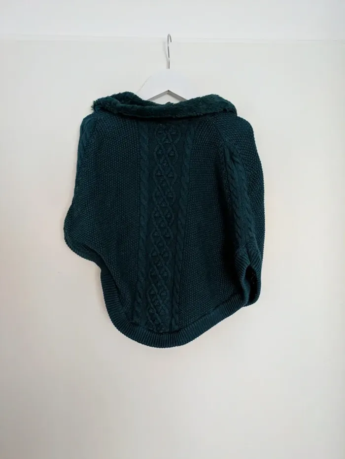 Poncho Cape Tricot Vert Canard à Col Fourrure Sergent Major - Taille 4/5 Ans - photo numéro 2