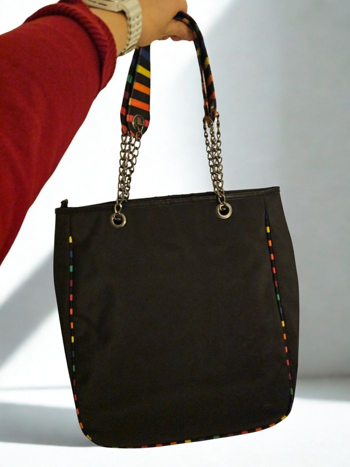 Sac Little Marcel noir à rayures multicolores – tendance & pratique - photo numéro 2