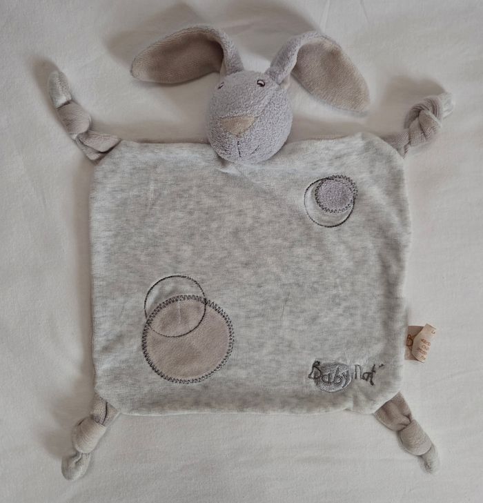Doudou plat rectangle Lapin gris - Cercles - Noeuds - Baby Nat