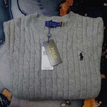 Col rond torsadé Ralph Lauren - Taille M - Couleur Gris - NEUF