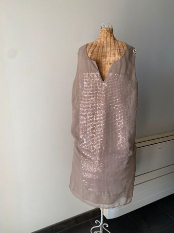 Robe Promod coupe droite en voile taille 38 beige avec sequins