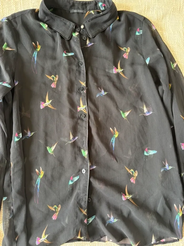 Chemise IKKS, colorée, motif oiseaux, taille 38 - photo numéro 3