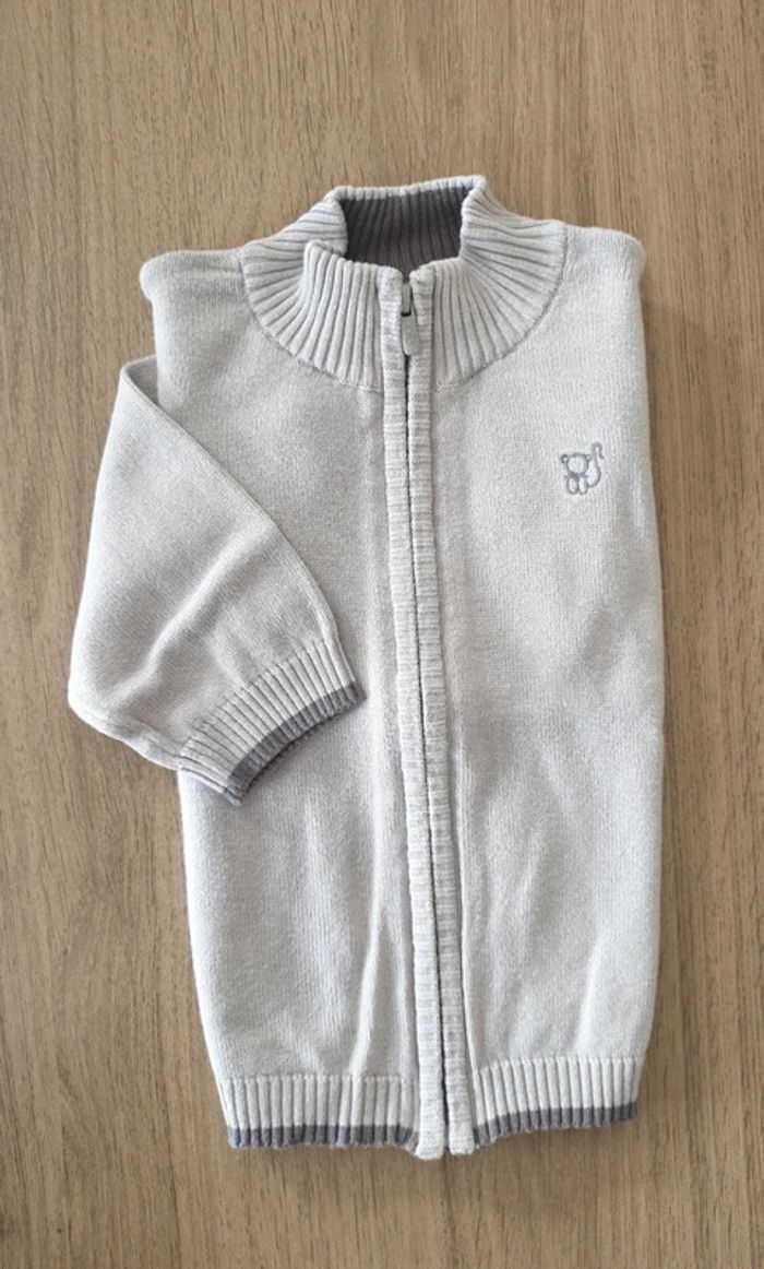 Gilet gris zippé, taille 12 mois, Obaïbi