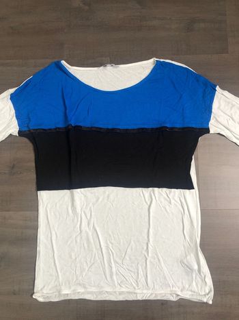 T shirt colorblock Etam taille 36 bleu noir crème