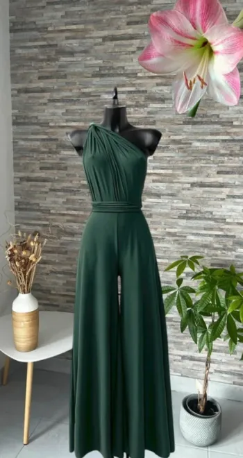 Combi pantalon vert bouteille positions multiples pour fêtes ou soirées