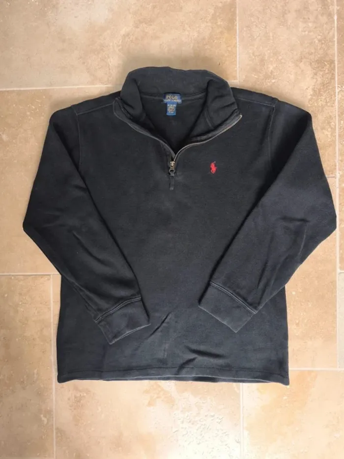 Pull quart zip camionneur Ralph Lauren Noir logo rouge Garçon 15 ans (XL 18/20) - photo numéro 2
