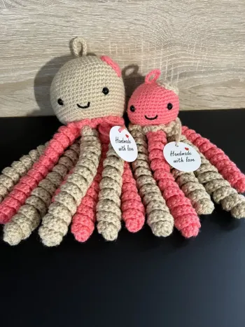 Lot de 2 Pieuvres au crochet * La maman et son bébé 💕* Naissance / 44 cm·Neuf avec étiquette