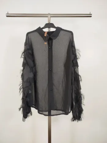 Chemise noire transparente à plumes franges Klair - Taille L A615