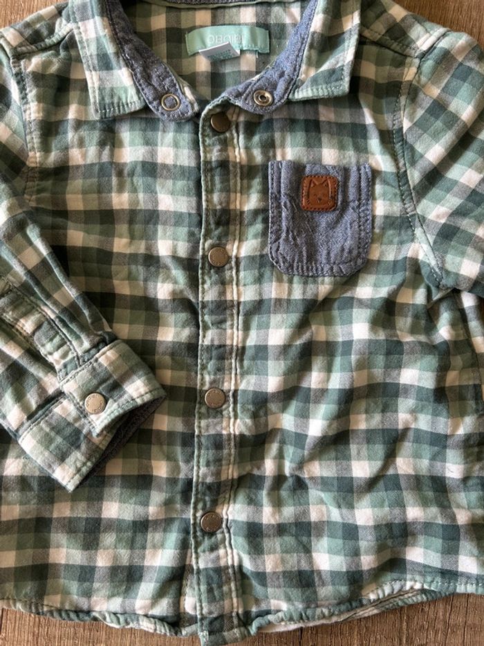 Chemise à carreaux vert et gris 12 mois - photo numéro 2