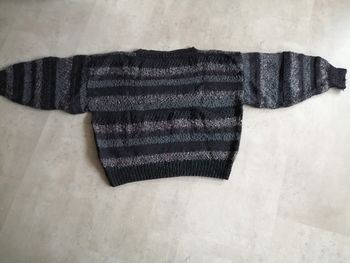 Pull laine et coton noir Tricoté main