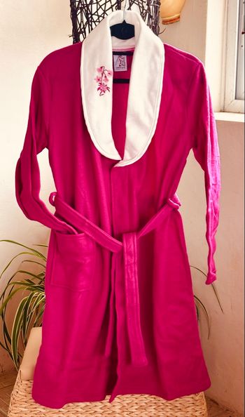 Peignoir Robe de chambre fuchsia col blanc Le Chamois T-M