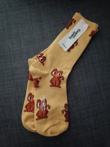 Paire de chaussettes femme Gamin gamine taille unique jaune avec chat