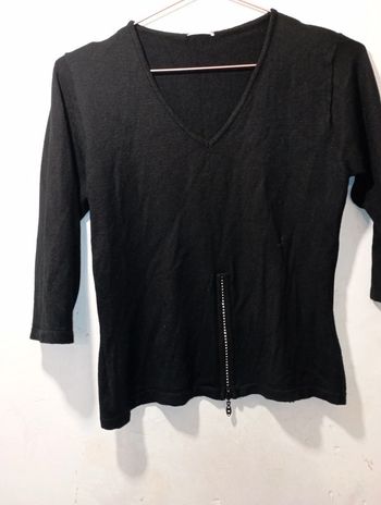 Pull maille noire sexy avec zip strass