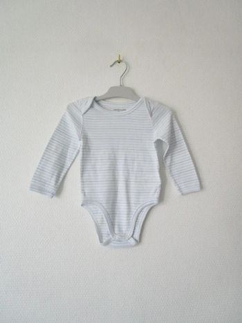 Body blanc rayé bleu Vertbaudet 12 mois TBE