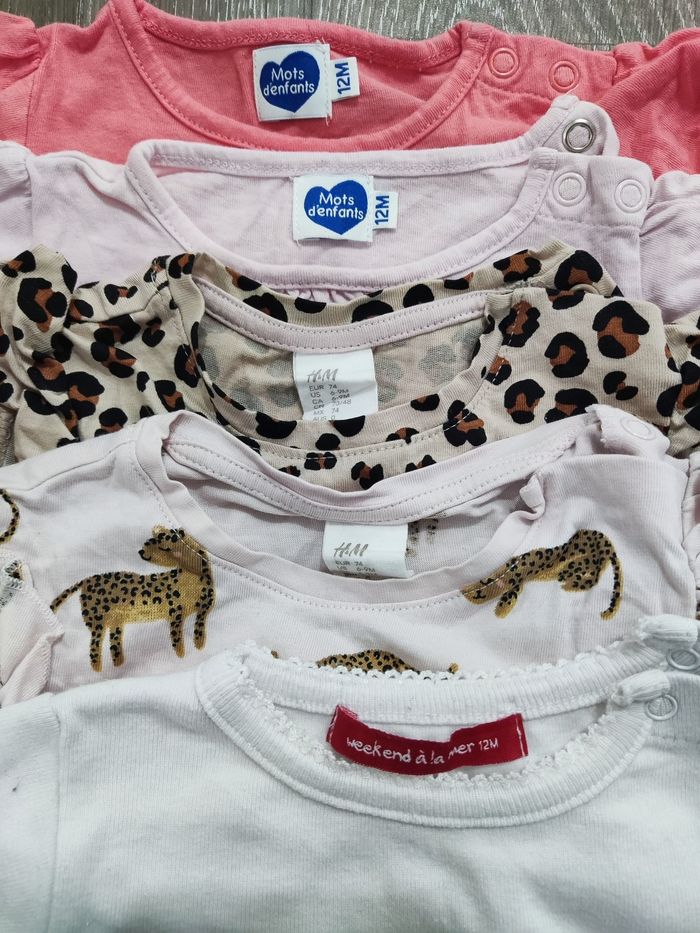Lot 5 t-shirts manches courtes, bébé filles 12 mois - photo numéro 3