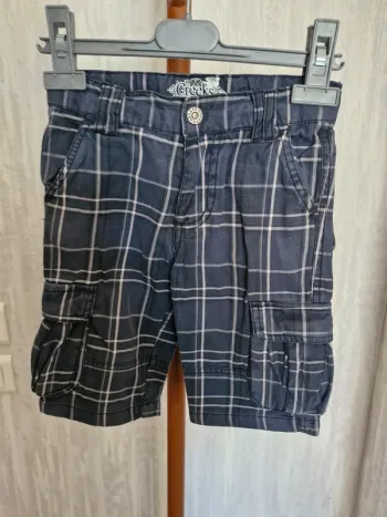 Short garçon 3 ans Creeks Bleu marine avec rayures blanches carreaux coton