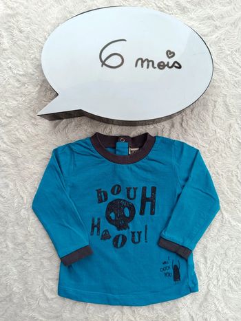 Tee shirt chemise manches longues Garçon 6 mois bouh tête de mort halloween Tao 100% coton