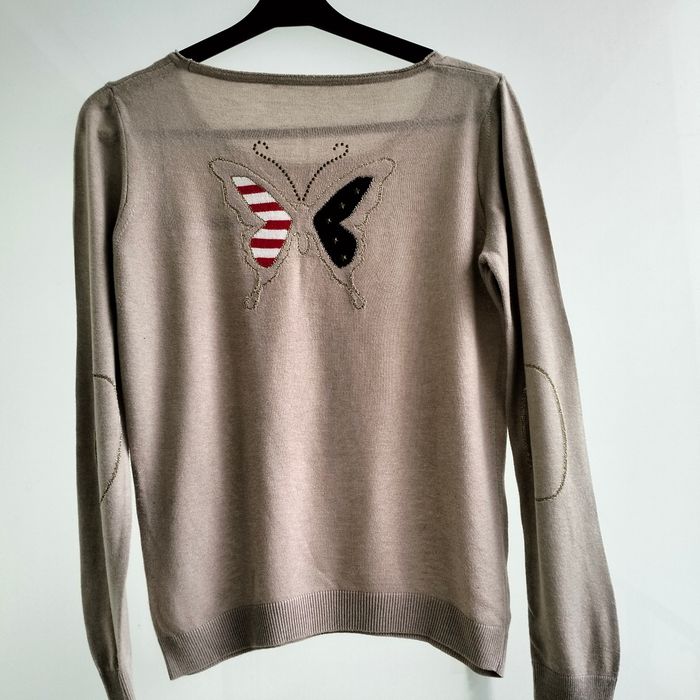 Pull fin en coton couleur beige, taille 40, marque Camaïeu - photo numéro 2