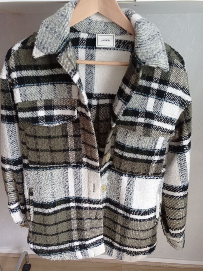 VESTE PIMKIE Carreaux kaki/ blanc/gris.