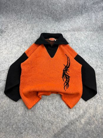 Pull Maille Laine Orange Made In France Vintage Y2K Tribal L